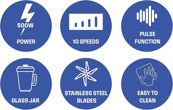 220 Volts Blender WKBEPNG83-1.5L -10 Speed - Pulse Rotation - 500W -Stainless Steel Blade -Glass Jar-Mini Grinder Bundle With Dynastar 220-240 Volts (Not For USE IN USA)