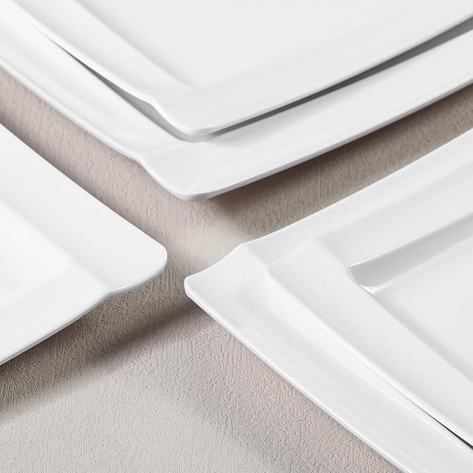 Square Melamine Dinnerware Sets of 12 PcsSquare Plates and Bowls SetsUnbreakable Dish Set for 4Lightweight Dishwasher Safe and BPA FreeSuit for RVCamping（White）