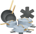 12-Piece Ceramic Nonstick Cookware Set with Lids Induction Compatible Pots and Pans Dishwasher Oven Safe Durable Ceramic Construction with Pour Spouts and Gold-Tone Handles (Cornflower Blue)