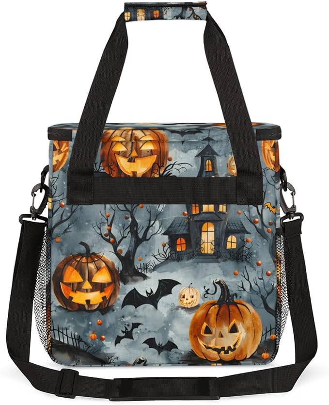 Bats Pumpkins Castle Coffee Maker Carrying Bag Portable Travel Storage Tote Bag Compatible with K-Mini or K-Mini Plus Single Serve Coffee Brewer Carrying Case with Multiple Pockets &amp Shoulder St