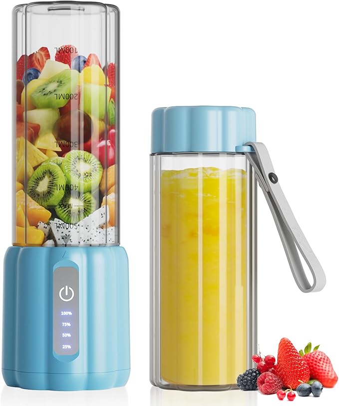 Portable Blender Personal Size mixer for Shakes and Smoothies with 6 Blades Mini Blender juicer with Travel Lid