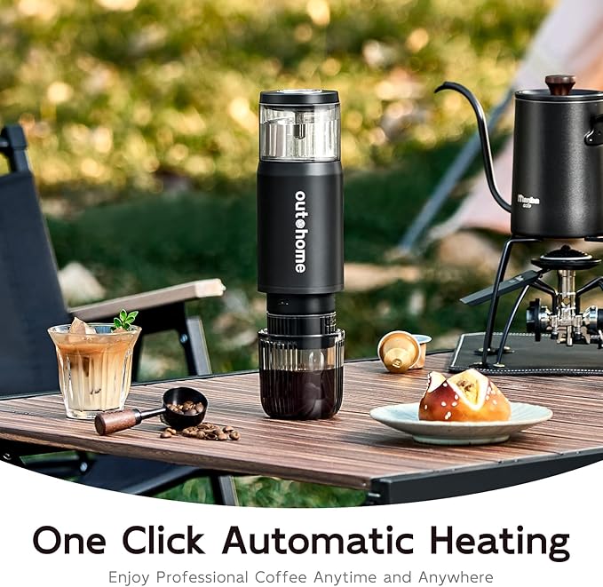 Portable Electric Espresso Machine15 Bar Self Heating Outdoor Coffee Maker Travel Coffee Machine for Camping With Ground Coffee and NS Capsule for RV OfficeCar Coffee with carry Bag