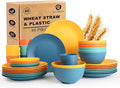 Wheat Straw Dinnerware Sets 40 PCS| Plates and Bowls Sets for 8 Unbreakable Dinner Plate Dessert Plates Cereal Bowl Drinking Cups Microwave Safe Dishes Set for Kitchen Outdoor - Multi