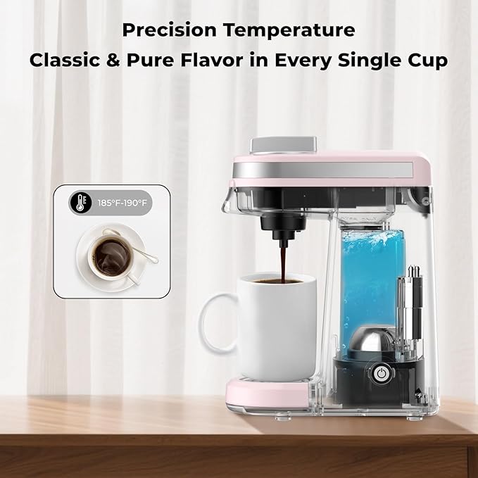 CHULUX Mini Coffee Maker for K Capsule Single Serve Coffee Maker for One Cup Americano Lightweight Pod Coffee Machine Dusty Rose