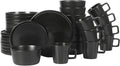 Gibson Soho Lounge Bowery 32 Piece Matte Black Stoneware Dinnerware Plates Bowls and Mugs Set - Service for 8