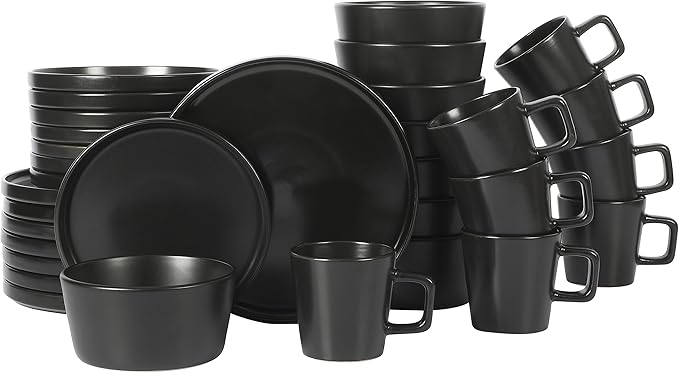 Gibson Soho Lounge Bowery 32 Piece Matte Black Stoneware Dinnerware Plates Bowls and Mugs Set - Service for 8