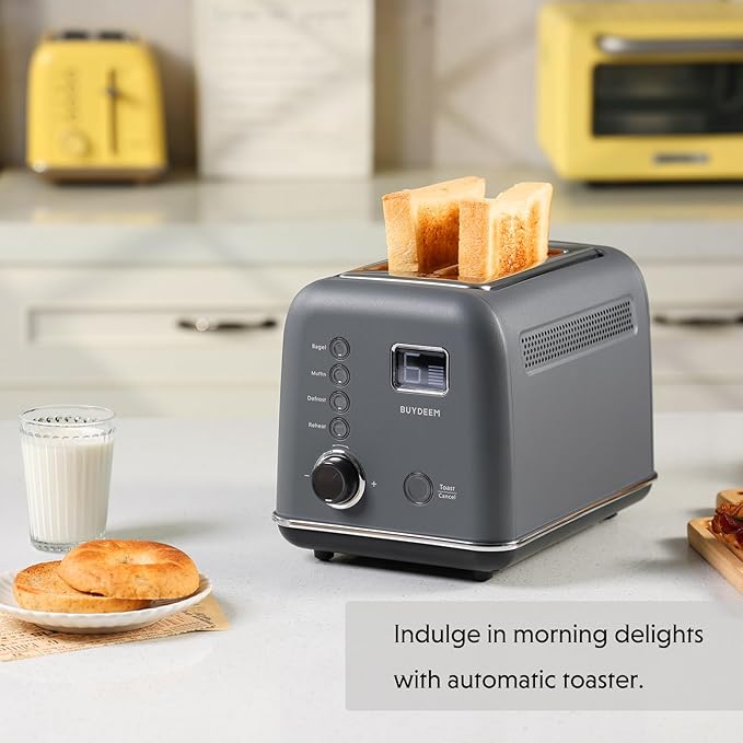 BUYDEEM DT730 Motorized Toaster 2-Slice Smart Digital Leverless Toaster with LCD Countdown Timer 9-Shade Settings for Toast Bagels Waffles Muffins