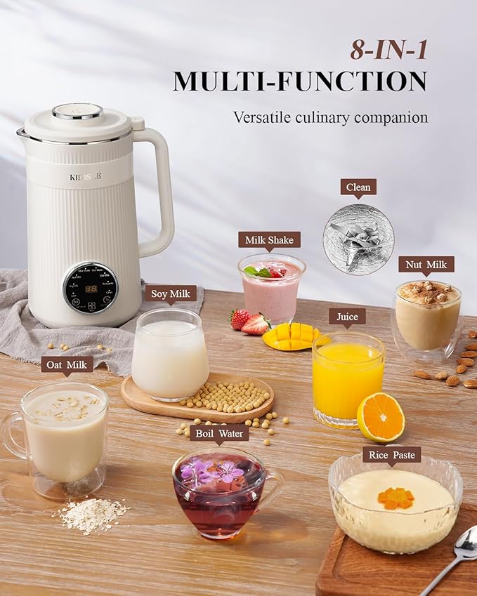 8 in 1 Nut Milk Maker Blender 32oz Homemade Soy Almond Oat Coconut Plant Based and Non Dairy Beverages Automatic Soybean Machine With Delay Start/Keep Warm/Boil Water Cream