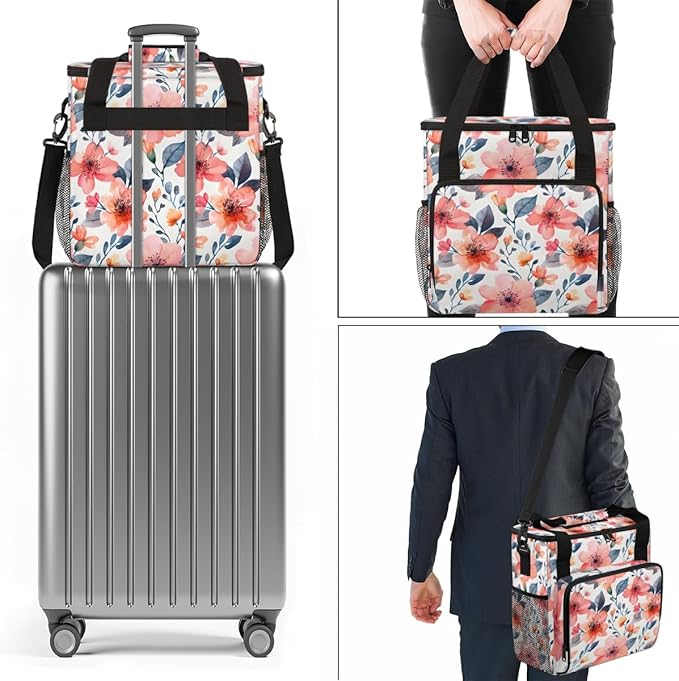 Nectar-rich Flowers Coffee Maker Carrying Bag Portable Travel Storage Tote Bag Compatible with K-Mini or K-Mini Plus Single Serve Coffee Brewer Carrying Case with Multiple Pockets &amp Shoulder Str