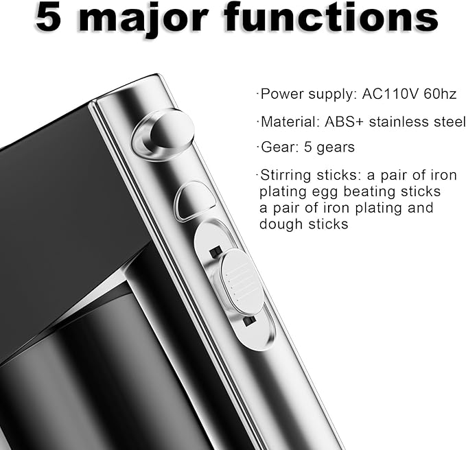 Stainless Steel Hand Blender Professional 7 Speed Mixer Electric Pastry Mixer with 2 Rods and 2 Hooks for Mixing Cookies Beating Food Eggs Cakes