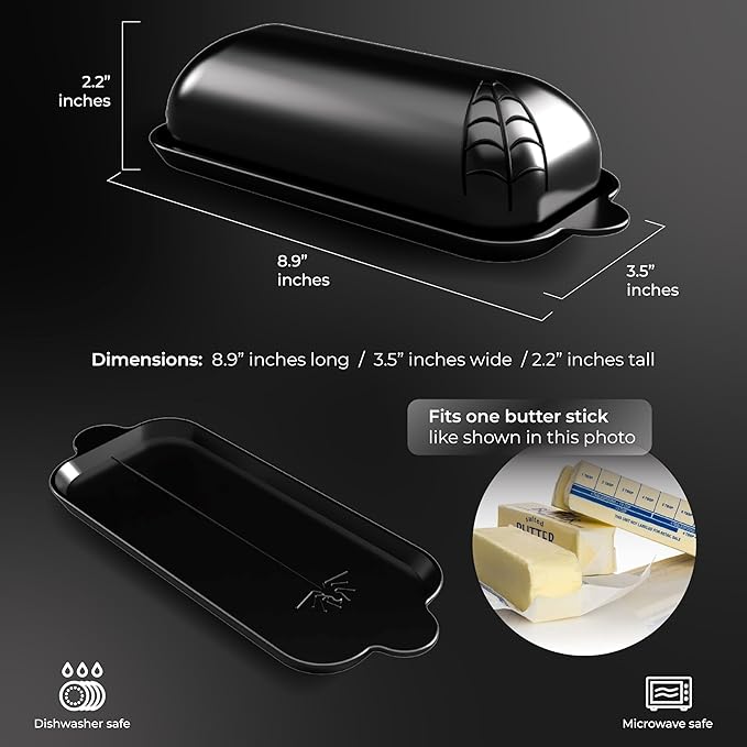 Spiderweb Dinnerware Set of 16 + Butter Dish Set - Gothic Kitchen Decor - Black Matte Porcelain with: 4 Dinner Plates 4 Salad Plates 4 Bowls 4 Mugs 1 Butter dish with Lid - Halloween Gifts