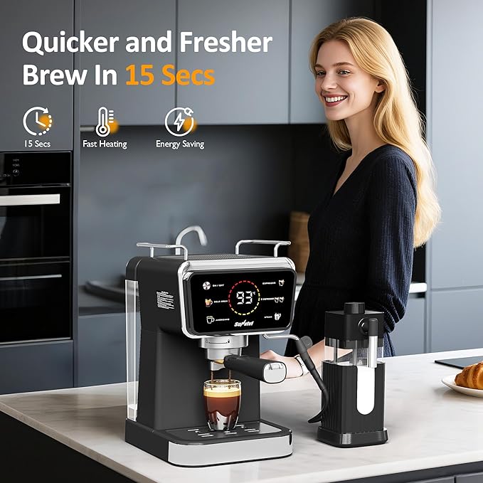 SUNVIVI 20 Bar Espresso Machine for Home and Office 3-in-1 Iced Coffee Maker with Milk Frother Espresso Shot &amp Iced Coffee LED Touchscreen 52OZ Removable Water Tank Professional Coffee Brewin