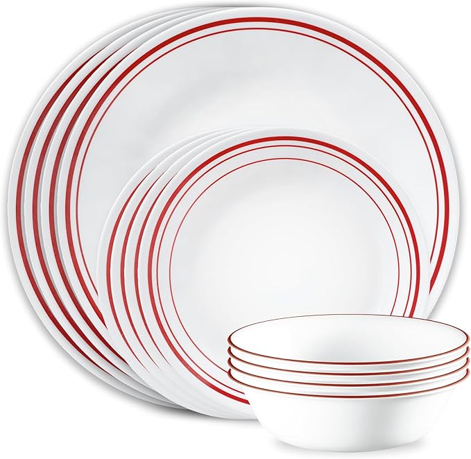 Corelle Logan 12 Piece Dinnerware Set Service for 4 Triple Layer Chip &amp Crack Resistant Glass Plate and Bowl Sets