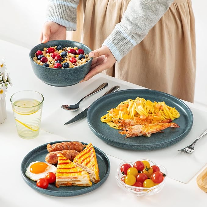 vancasso ZERMATT Plates and Bowls Sets for 6 18 Pieces Stoneware Dinnerware Set for Kitchen Chip Resistant Reactive Glaze Dishes Set for 6 Dishwasher &amp Microwave Safe Blue