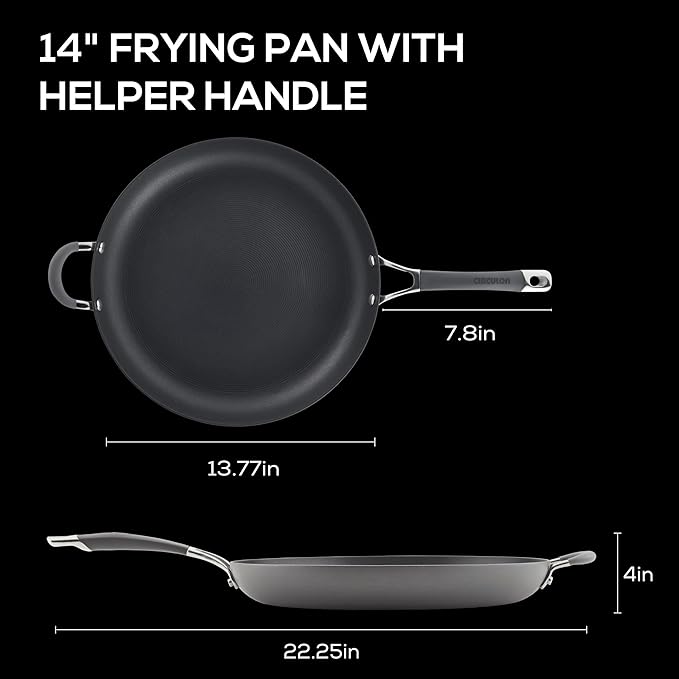 Circulon - 83906 Circulon Radiance Hard Anodized Nonstick Frying Pan / Fry Pan / Hard Anodized Skillet with Helper Handle - 14 Inch Gray
