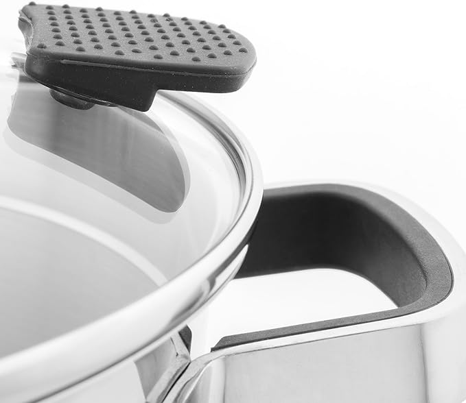 FLORINA Smart Cooking Pot Set 8-Piece Pot Set Made of High-Quality Stainless Steel Cooking Pots with Multifunctional Lid and Measuring Cup Silicone-Covered Handles Ideal for Induction Hobs Gas