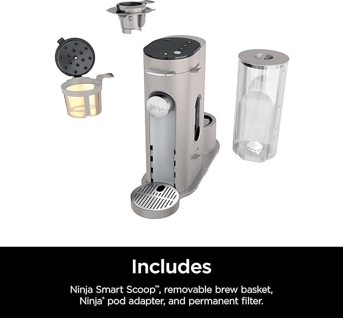 Ninja Pods &amp Grounds Single-Serve Coffee Maker K-Cup Pod Compatible Brews Grounds Compact Design 56-oz. Reservoir 6-oz. Cup to 24-oz. Travel Mug Brew Sizes Iced Coffee Maker Stone PB041ST