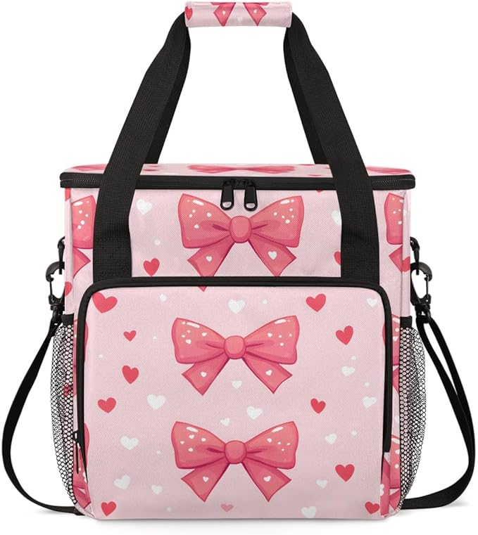 Heart Bow Coffee Maker Carrying Bag Portable Travel Storage Tote Bag Compatible with K-Mini or K-Mini Plus Single Serve Coffee Brewer Carrying Case with Multiple Pockets &amp Shoulder Strap