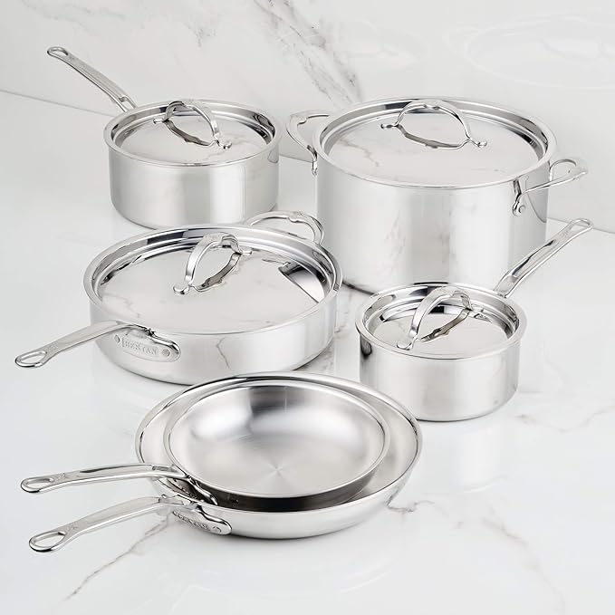 Hestan ProBond Luxe 10-Piece Cookware Set Professional Clad Stainless Steel ProCore Tri-Ply Clad Construction Polished Exterior Induction &amp Oven Safe