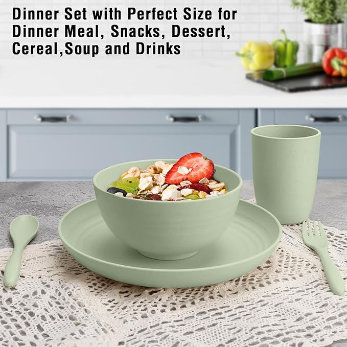 shopwithgreen Wheat Straw Dinnerware Sets for 8 40 PCS Unbreakable Plates and Bowls Sets Reusable Dinner Dishes Set Bowls CupsPlates for Camping Kitchen RV DormDishwasher Microwave Safe