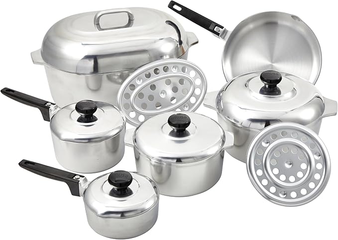 IMUSA USA Heavy Duty 13-Piece Cast Aluminum Cajun Cookware Set Silver