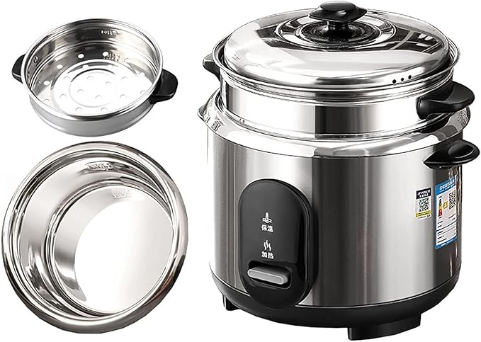 HousewaresRice Cooker with Steamer 304 Stainless Steel Inner Pot Intelligent Insulation Make Rice &amp Steam Healthy Food &amp Vegetables (6L)
