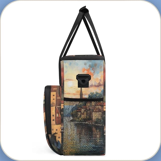 Seaside House Coffee Maker Travel Bag for Keurig K-Mini/K-Mini Plus Insulated Waterproof Tote with Pockets Portable Single-Serve Brewer Case