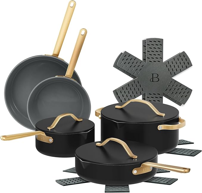 12-Piece Ceramic Non-Stick Cookware Set | Pots and Pans with Strainer Lids &amp Pour Spouts | Induction &amp Oven Safe to 500°F | PFOA-Free Stay-Cool Handles