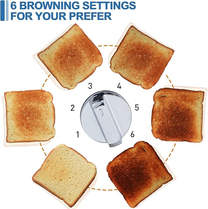 CUSIMAX Stainless Steel 2 Slice Toaster with LED Display Extra-wide Slots 6 Browning Settings Cancel/Bagel/Defrost Removable Crumb Tray Silver