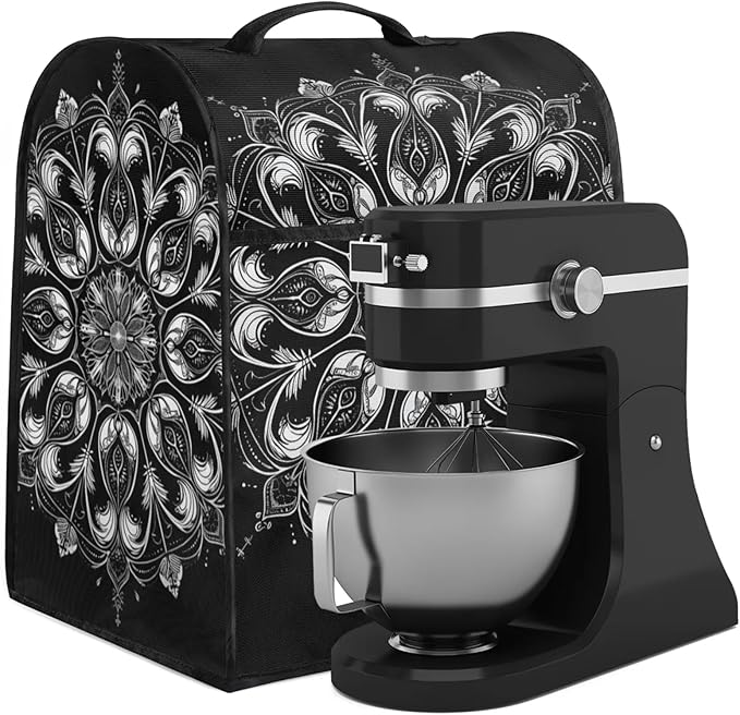 cfpolar Kitchen Aid Mixer Cover Compatible with 6-8 Quarts Ethnic Mandala Flower Black Stand Mixer Cover Kitchen Aid Mixers Accessories Appliance Organizer Bag Dust Covers with Zipper Pocket