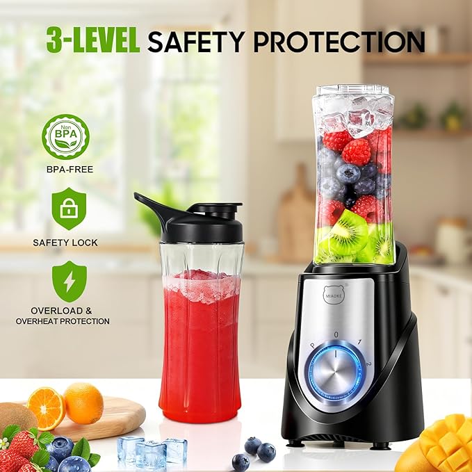 MIAOKE 2026 Upgrade 600 ML Smoothie Blender32000 RPM Smoothie Blender 10s Juicing fro Ice Crushing &amp Milkshakes BPA-Free Detachable 6-Leaf. Portable Shaker Cups fro Protein Shakes