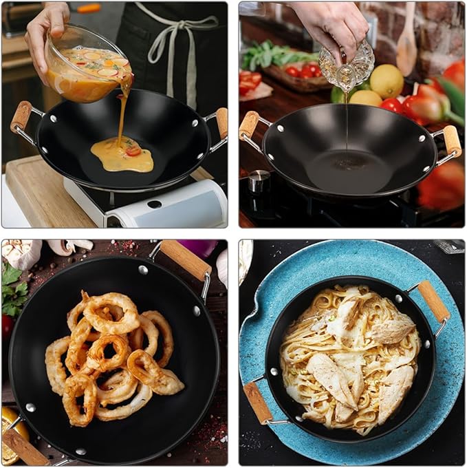 Homoyoyo 3pcs Stainless Steel Overflow-proof Dry Cooking Pots with Black Wooden Handles Small Household Cooking Pans for Stove Use Sturdy Metal Cookware Set for Single and Family Meals