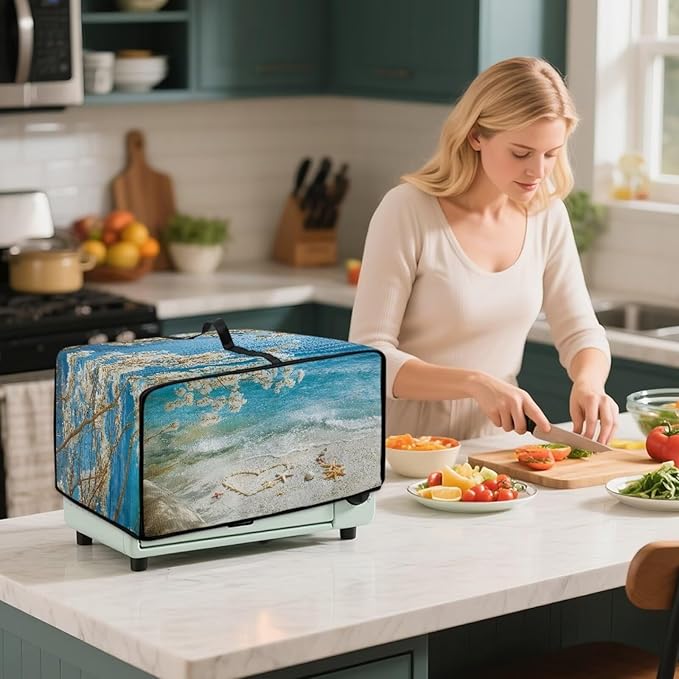 Starfish Beach Print Toaster Oven Dust Cover Heavy Duty Toaster Smart Oven Dust Cover with Accessory Pockets L