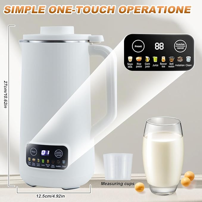 Nut Milk Maker Machine 20 oz Automatic Milk Machine with 10 Blades Plant-Based Milk Oat Soy Dairy Beverages Soy Milk Maker with 12 Hours Timer/Keep Warm/Auto-clean(White)