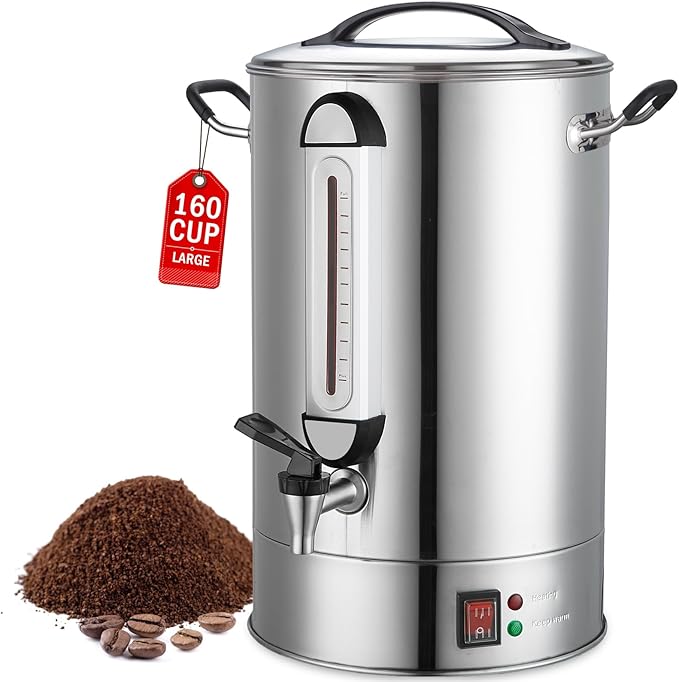 Commercial Coffee Urn 24L 160Cup Stainless Steel Quick Brew Hot Dispenser for Catering Commercial Grade Large Capacity Coffee Maker For Meeting Rooms Church School Stainless Steel