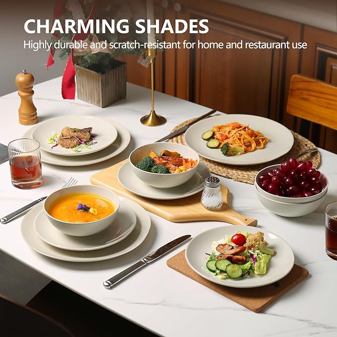Ceramic Dinnerware Sets-12 Pieces Set Plates Pasta Bowls Soup Bowls Modern Stoneware Dishes Reaction Glaze Black (Sky white)