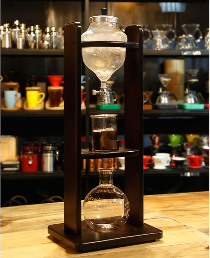 Ice Drip Coffee Maker 1.25L/42.27oz Large Capacity Cold Brew Coffee Maker with Slow Drip Technology Wood Frame and Glass Pot for Home &amp Office Makes 10-12 Cups