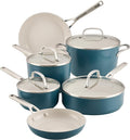 KitchenAid Hard Anodized Ceramic Induction Pots and Pans Dishwasher Safe Includes Saucepans Stockpot Sauté Pan Frying Pans/Skillets and Lids 10 Piece Cookware Set - Agave Blue