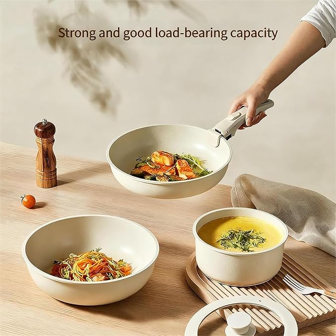 Cookware Set 9 Piece Removable Handle Cookware Set Stackable Non-Stick Ceramic Cooking Set for Kitchen Dishwasher and Oven Safe RV Essentials (9PCS)