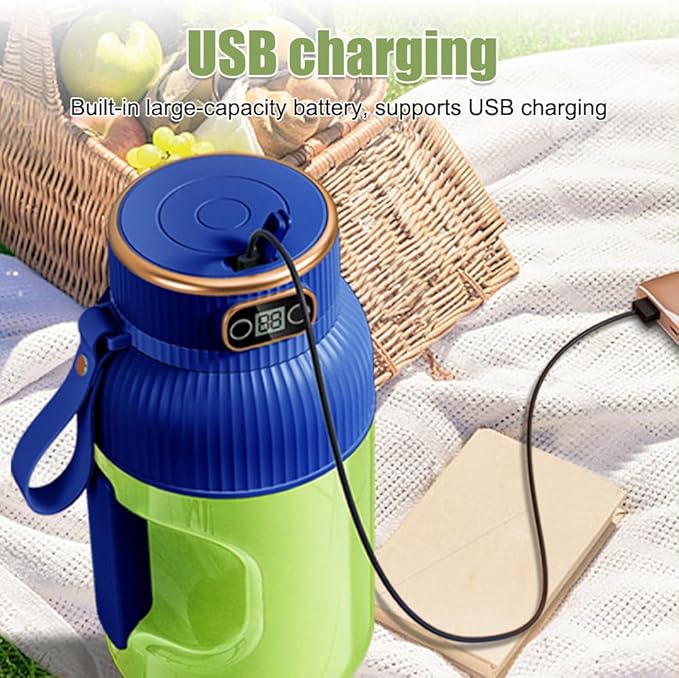 Portable Juicer Cup 1.2L Small Juice Blender USB Rechargeable Blender Cup with Digital Display for Juice Shakes Smoothies