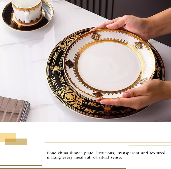 luxury dinnerware set for 2 8 pieces ceramic plate set with gold thread black and gold gilded dishes sets for anniversary gathering celebration formal event