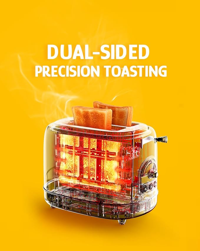 Hazel Quinn X Eduardo Recife Collaboration 2-Slice Retro Toaster 6 Browning Levels 3 Functions-Defrost/Reheat/Cancel Removable Crumb Tray for Easy to Clean 1.5 Inches Extra Wide Slots