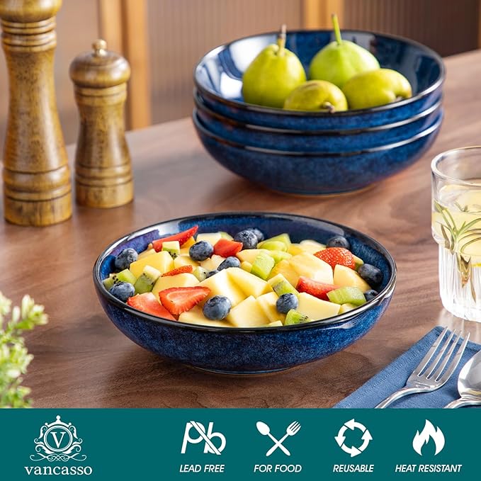 vancasso Starry 18 Pieces Dinnerware Sets for 6 Bundles Stern Large Pasta Bowls Set of