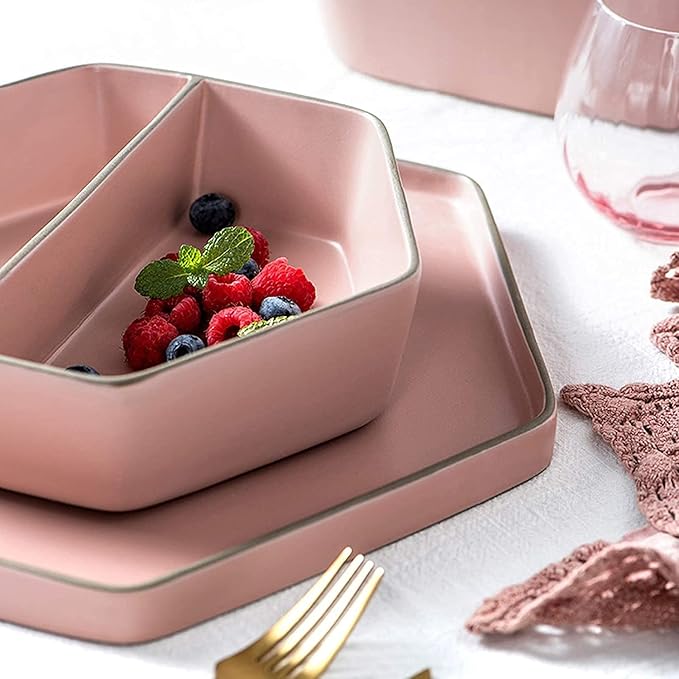 Porcelain Dinnerware Sets Plates and Bowls Sets Ceramics Dinner Sets 22 Pieces Pink Porcelain Dinnerware Set | Nordic Style Cereal Bowl and Steak Plate for Wedding Gift