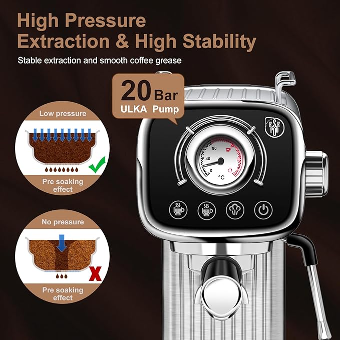 High-Pressure Coffee Maker Stainless Steel High-Pressure Espresso Machine 0.8L Water Tank Steam Control Frothy Drinks Ideal for Home Baristas Perfect for Specialty Coffee