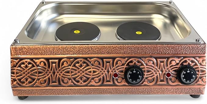 Traditional Handcrafted Copper Sand Coffee Maker Machine – With 8-Pots – 2000 Watt 110 Volt – Authentic Turkish Coffee Experience rich in foam