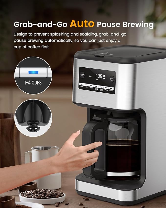 COWSAR 14-Cup Coffee Maker 24-Hour Programmable Coffee Brewer Keep Warm Drip Free Washable Filter Stainless Steel Silver - Commercial Performance