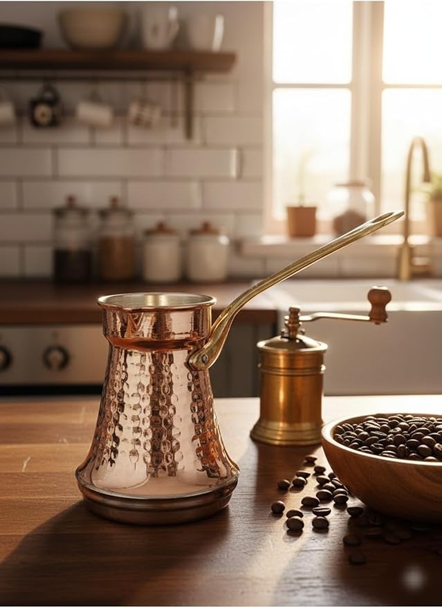 Copper Turkish Coffee Pot Cezve Induction Base Brass Handle Wide Base for 6-7 People Multicolor Traditional Coffee Maker - Multicolor One Size