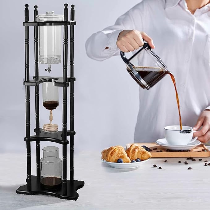 DNYSYSJ 18-20 Cups Commercial Ice Coffee Machine Cold Brew Coffee Tower Home Ice Drip Coffee Maker Wooden Cold Brew Drip Tower Coffee Maker Set W/ 2500ml Large Capacity Coffee Solution Pot