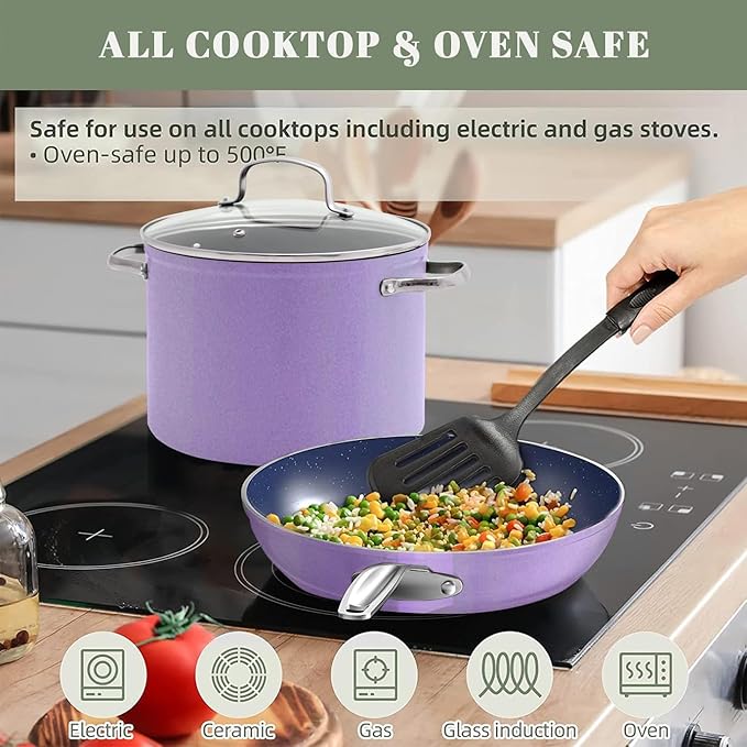 Nuwave 12pc Forged Lightweight Cookware Set G10 Healthy Duralon Ceramic Ultra Non-Stick Coating Vented Tempered Glass Lids Stay-Cool Handles Induction-Ready &amp Works on All Cooktops PFAS Free